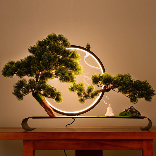Fake Bonsai Tree Decor with Lamp Rings, Realistic Artificial Bonsai Tree, Welcome Pine Faux Potted with Backflow Incense, Bonsai Artificial for Home Office Garden Patio Farmhouse Decoration (Pines)